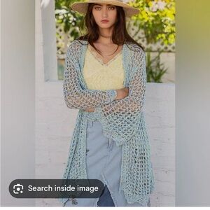 POL White and Blue Crochet Cardigan